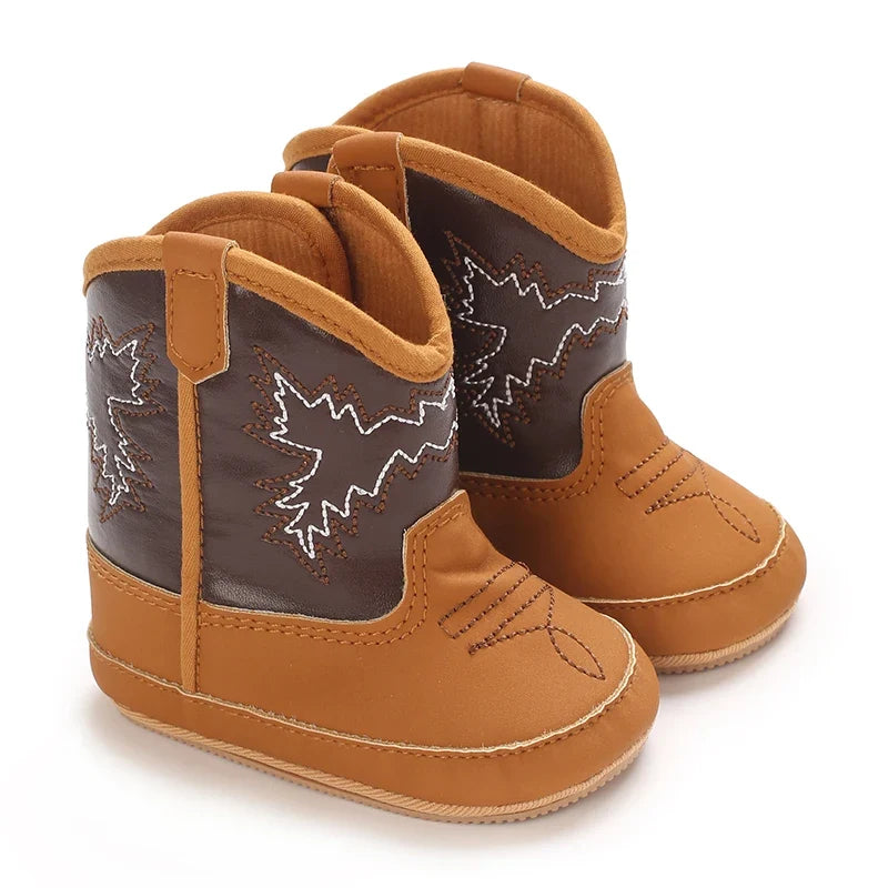 Western Cowboy Baby Boots - Soft Sole Embroidered Pre-Walker Shoes for Newborn Girls 0-18M