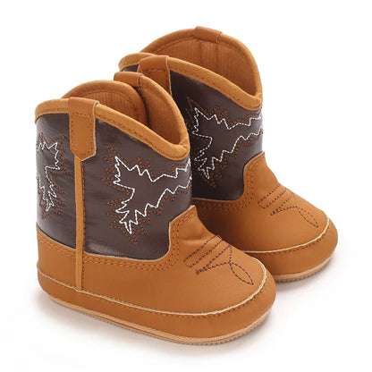 Western Cowboy Baby Boots - Soft Sole Embroidered Pre-Walker Shoes for Newborn Girls 0-18M