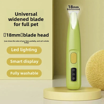 New Dog Paw Trimmer with LED Light – Waterproof Pet Hair Clipper with LED Display & 18mm Wide Blade for Grooming