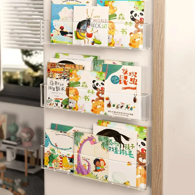 Acrylic Picture Book Display Stand – Wall Hanging Bookshelf for Children's Books, Magazines, and Storage Behind the Door
