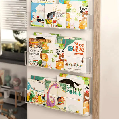 Acrylic Picture Book Display Stand – Wall Hanging Bookshelf for Children's Books, Magazines, and Storage Behind the Door