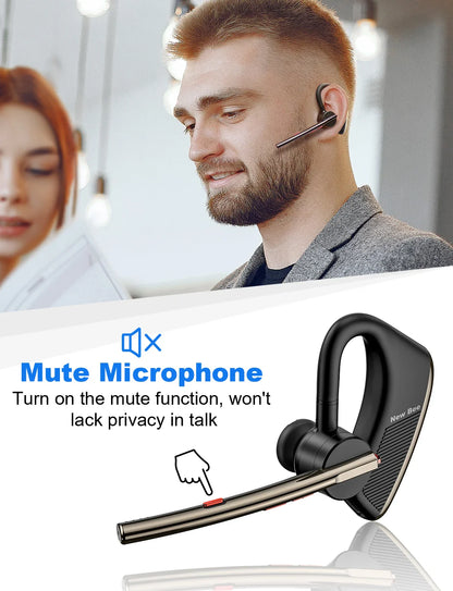 New Bee M50 Bluetooth Headset – Wireless Earpiece with Dual Mic, CVC8.0 Noise Cancelling, 24H Talk Time, V5.2 Handsfree Earphones