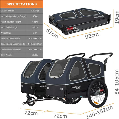 S-Line XL Pet Bike Trailer & Stroller — Folding Dog Cart with Suspension Wheels for Pets up to 100 lbs