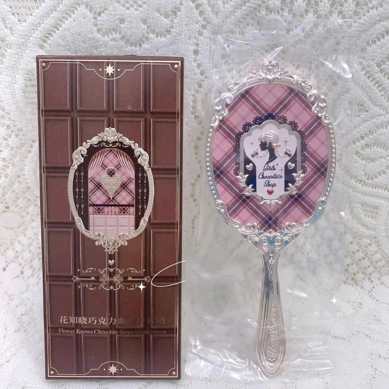 Flower Knows Angel Series Handheld Mirror – White, Black & Pink Compact Mirror