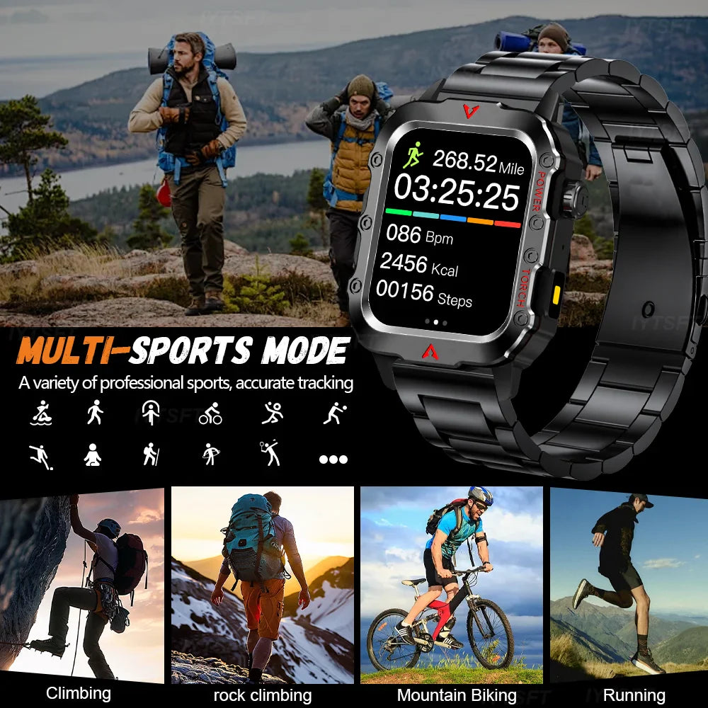 G.L Wear 2025 Sports Smart Watch – Bluetooth Call, LED Flashlight, Multi-Function Outdoor Fitness Watch for Men & Women