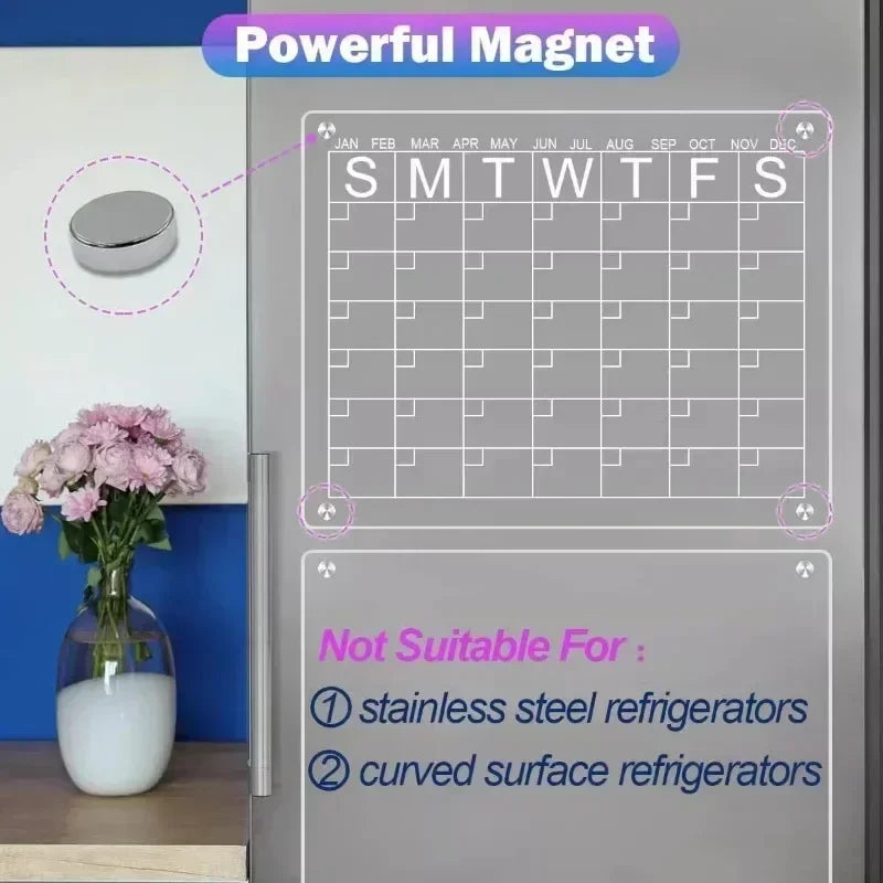 Magnetic Fridge Calendar & Weekly Planner – Reusable Transparent Dry Erase Board for Schedule, Menu & Notes