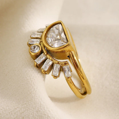 Women's Stainless Steel Rhinestone Sun Layer Ring – Elegant Tarnish-Free Party Jewelry Gift