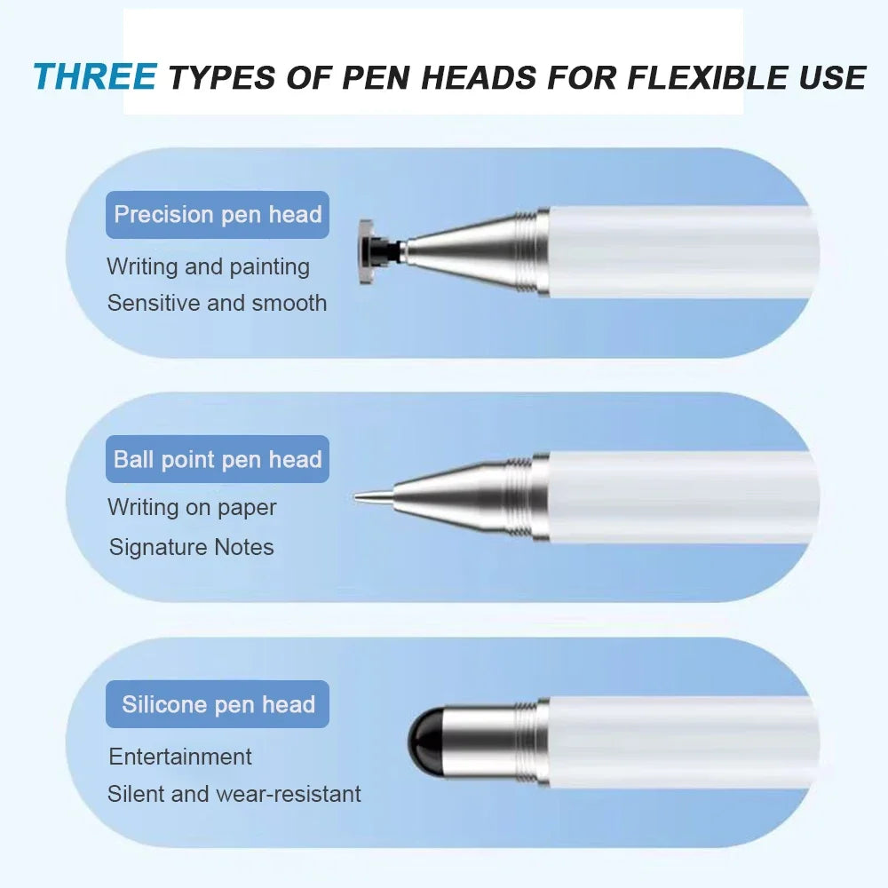 3-in-1 Stylus Pen for iPad, Samsung, Xiaomi Tablets & Smartphones – Capacitive Touch Drawing Pencil for iOS & Android