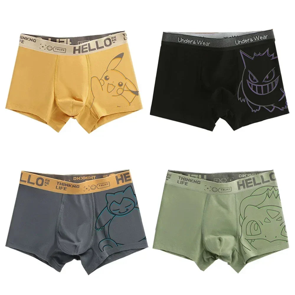 Pokémon Anime Boxer Briefs - Men’s & Boys’ Charmander, Charizard, Bulbasaur, Gengar & Pikachu Underwear