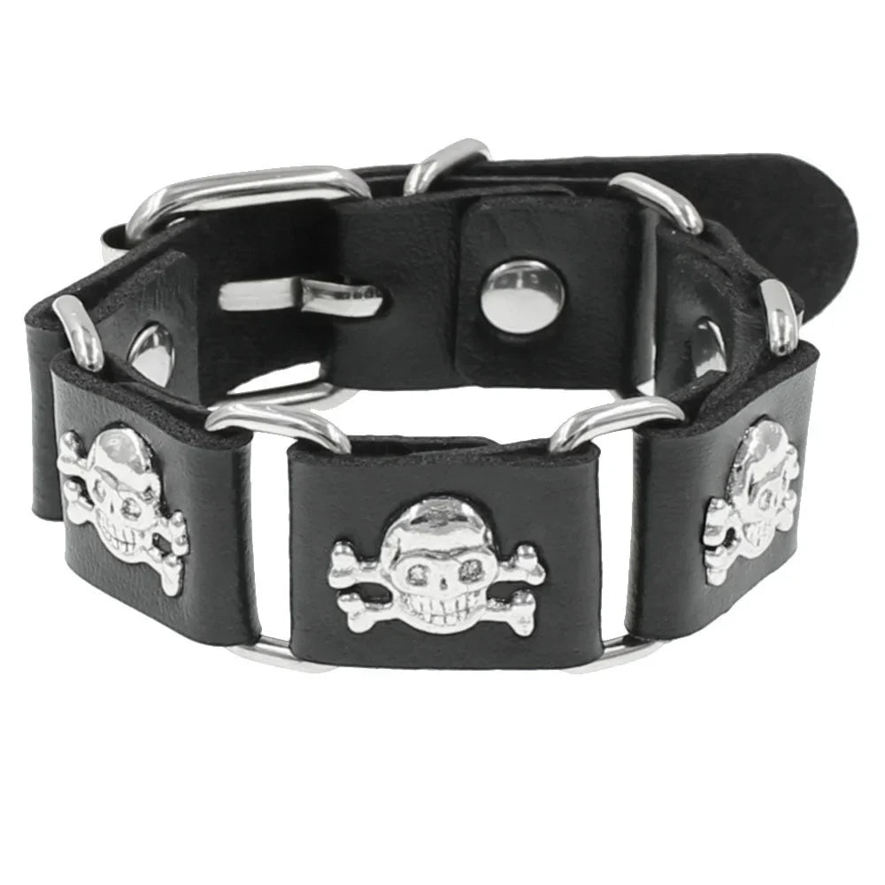 90s Punk Style Bracelet – PU Leather with 3 Rows of Spikes & Square Studs, Fashion Bangle for 2024