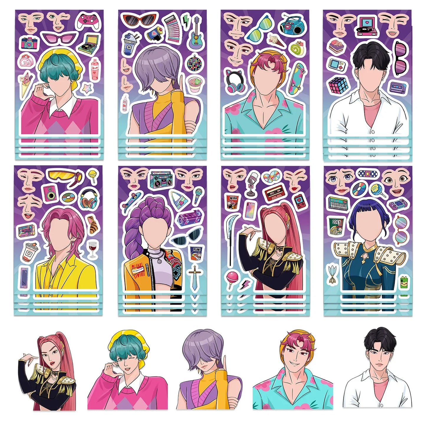 8/16/24PCS Cartoon K-POP Toy Puzzle Stickers — DIY Face Stickers, Handicraft & Stationery Waterproof Stickers