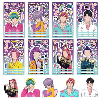 8/16/24PCS Cartoon K-POP Toy Puzzle Stickers — DIY Face Stickers, Handicraft & Stationery Waterproof Stickers
