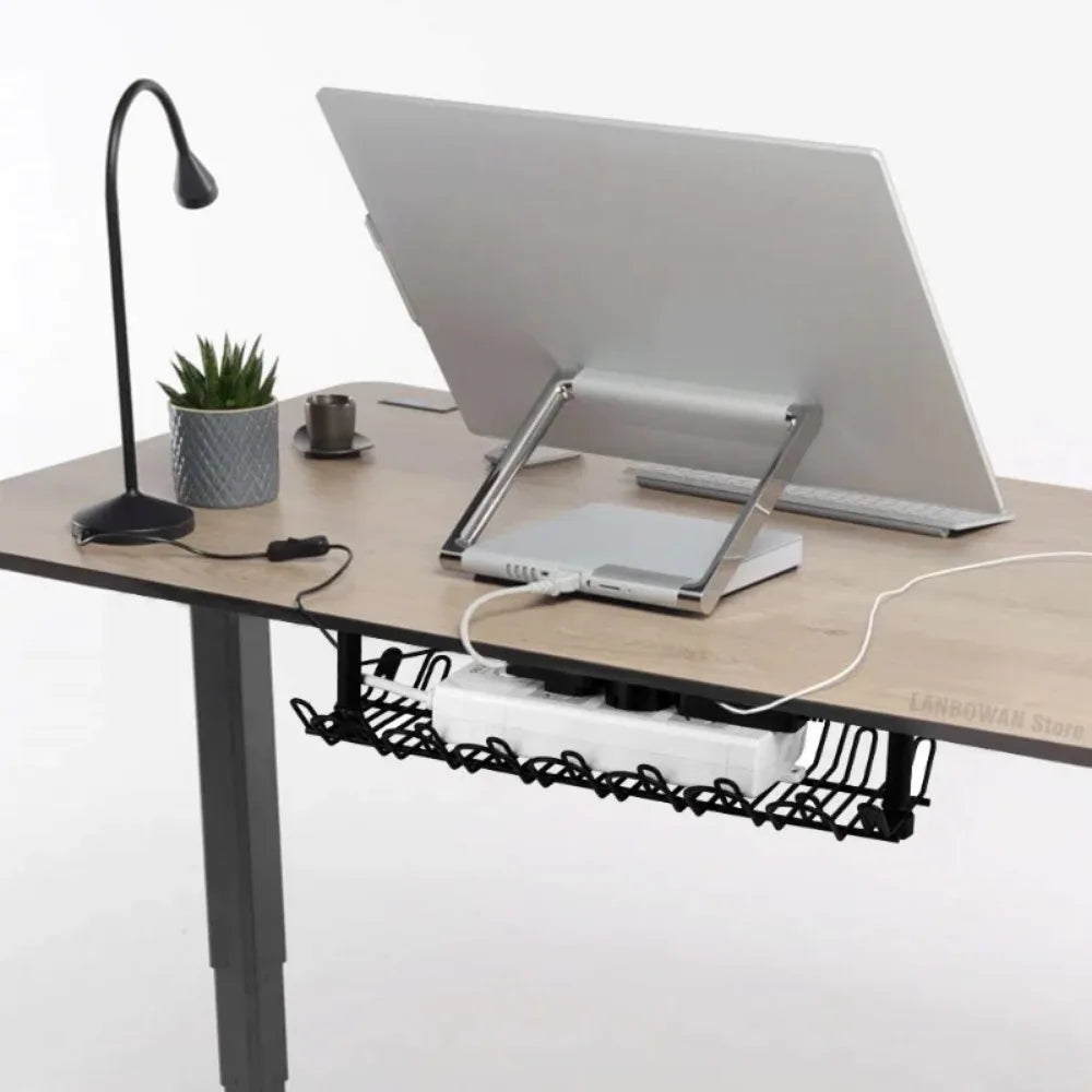 Under-Desk Cable Management Tray – Power Strip & Wire Organizer Rack for Office and Living Room