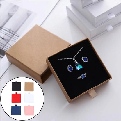Thick Kraft Paper Jewelry Box — Drawer-Style Packaging for Rings, Necklaces, Bracelets & Earrings | Gift Case with Sponge Insert