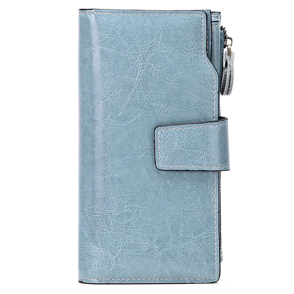 2024 New RFID Long Women’s Wallet — Genuine Leather Clutch with Zipper Coin Pocket, Card Holder & Printed Design