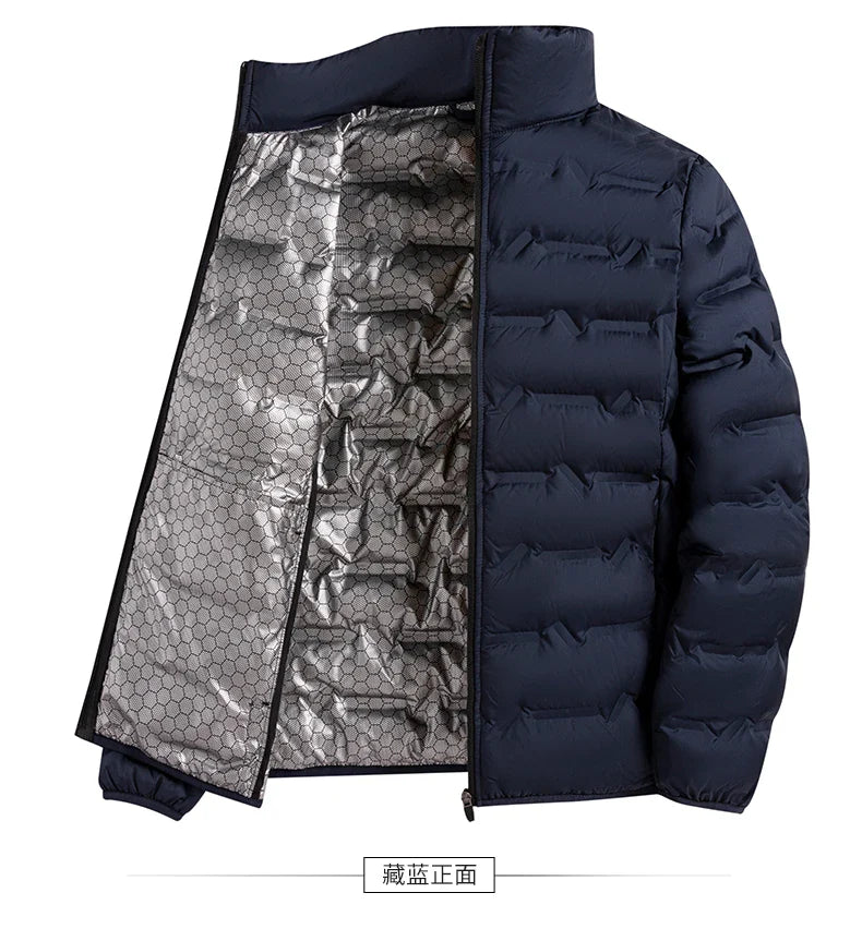 Graphene Self-Heating Down Jacket for Men – Solid Windproof, Pleated Stand Collar, Warm Winter Outerwear