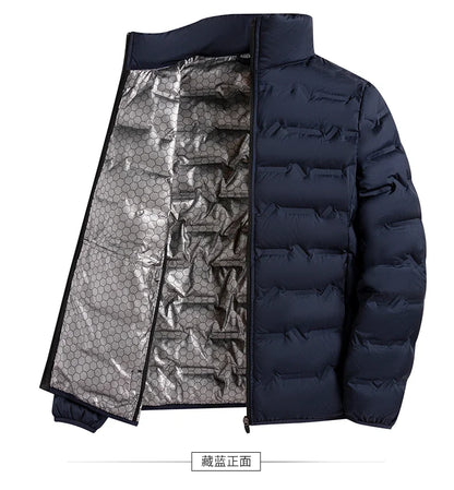 Graphene Self-Heating Down Jacket for Men – Solid Windproof, Pleated Stand Collar, Warm Winter Outerwear