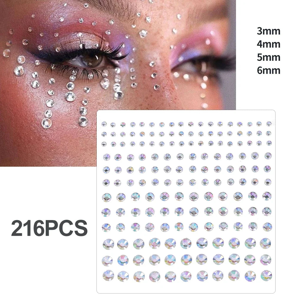 3D Holographic Teardrop Rhinestone Stickers - Self-Adhesive Crystal Diamond Face, Eye & Hair Decoration Tattoos