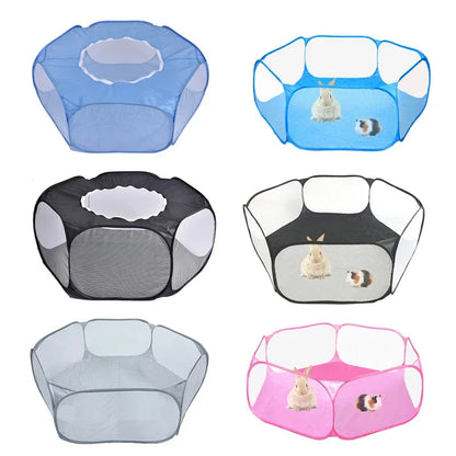 Portable Small Pet Cage Tent - Transparent Cat and Dog Cage Playpen for Hamster, Rabbit, Guinea Pig - Open Folding Yard Fence for Easy Use