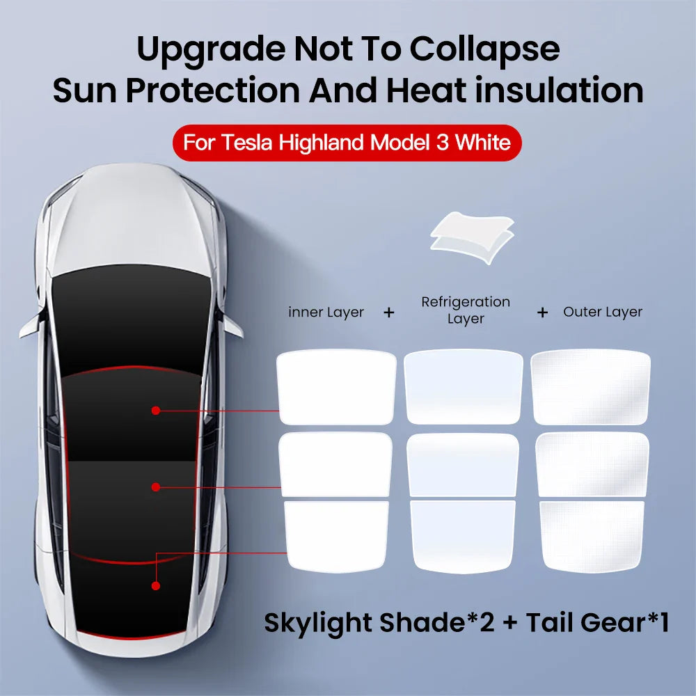 YZ Sun Visor Upgrade for Tesla Model 3 & Y Highland 2021-2024 – Ice Cloth Buckle Sunshade for Glass Roof & Skylight