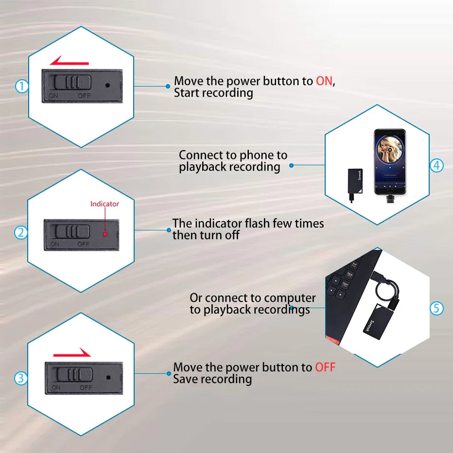 Savetek Mini USB Pen Voice Recorder — 8GB/32GB/64GB Digital Audio Recorder with 192Kbps WAV Recording
