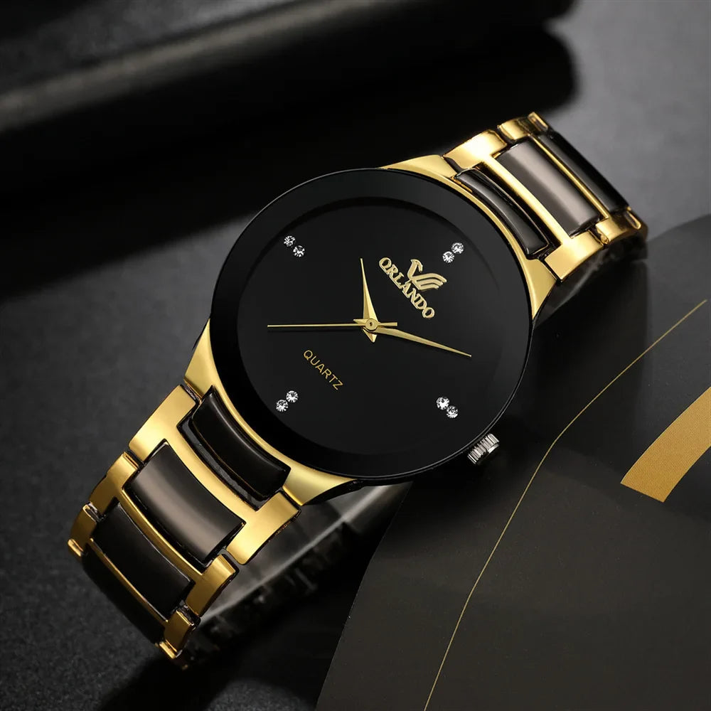ORLANDO Men's Luxury Watch – Black & Gold Quartz Steel Wristwatch, Exquisite Fashion Relogio Masculino