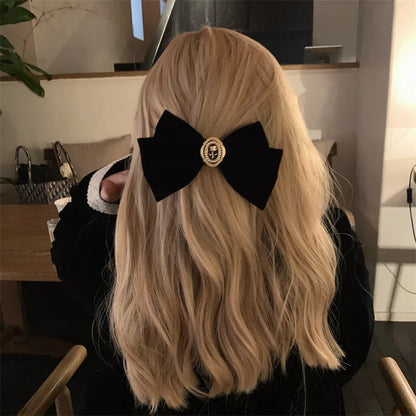 Black Velvet Bow Hair Pins – Elegant Fabric Alloy Rose Hair Clips for Women – Fashion Ponytail Barrette Headwear Accessories