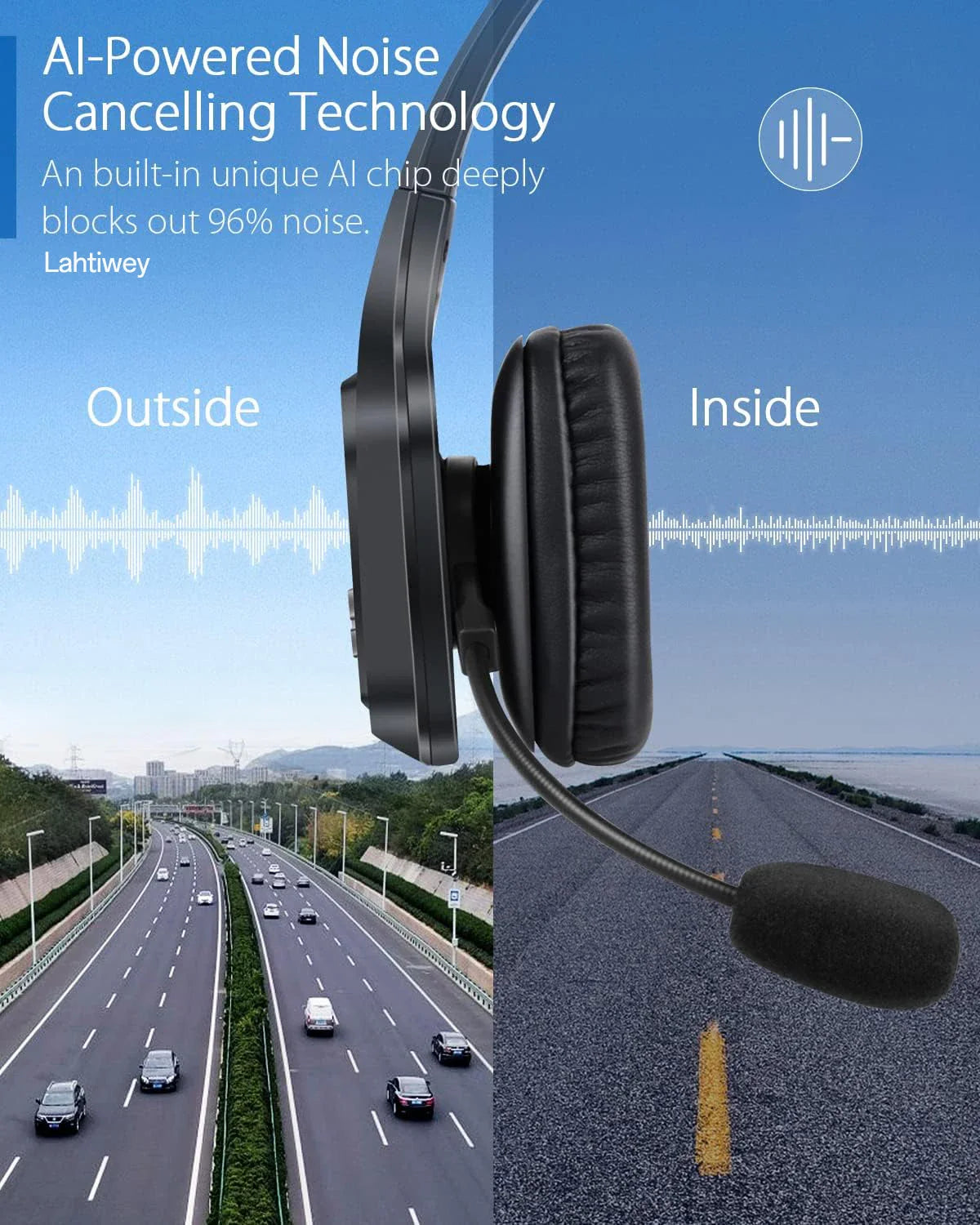 Premium Trucker Bluetooth Headset – Wireless Noise-Canceling Mono Headset with Mic, 30-Hour Talk Time