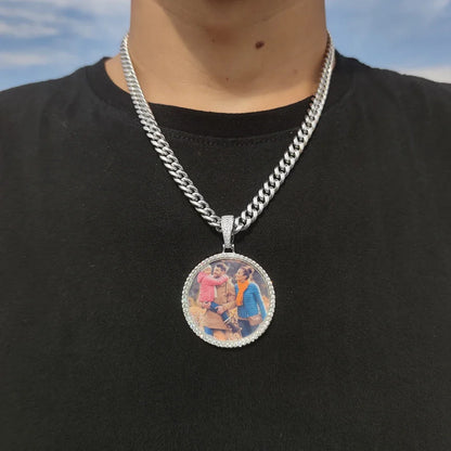 Custom Photo Medallion Necklace - 18K Gold Iced Out Cuban Pendant Hip Hop Personalized Picture Jewelry Gift