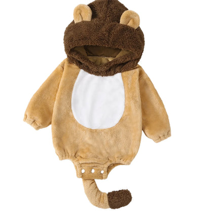 Baby Animal Hooded Romper — Flannel Costume Jumpsuit for Newborn Boys & Girls, Halloween Outfit