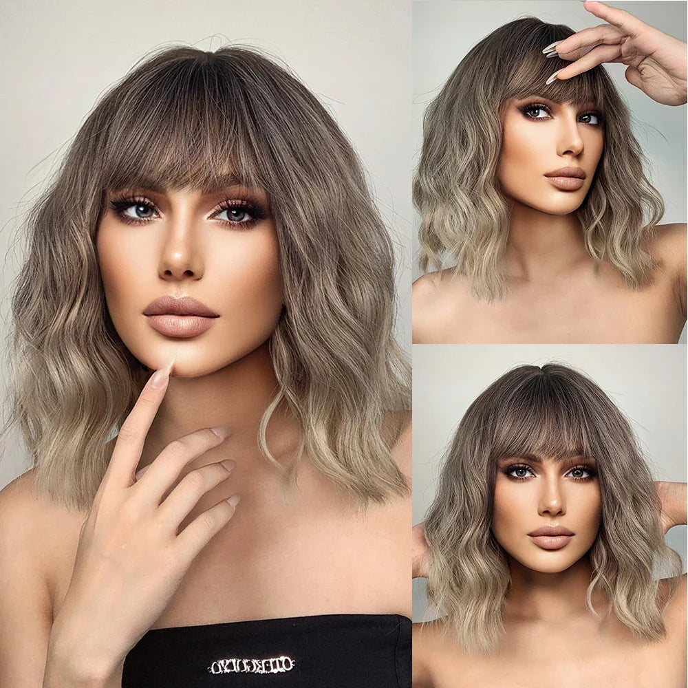 CharmSource Pink BOBO Short Synthetic Wig for Women — Natural Wave, High-Density, Heat-Resistant Hair for Daily & Party
