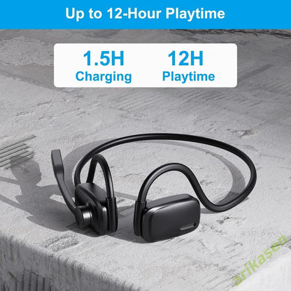 Bluetooth Headset with Microphone Boom – Noise Cancelling Open-Ear Wireless Headphones with Mute Button for Driving & Gym