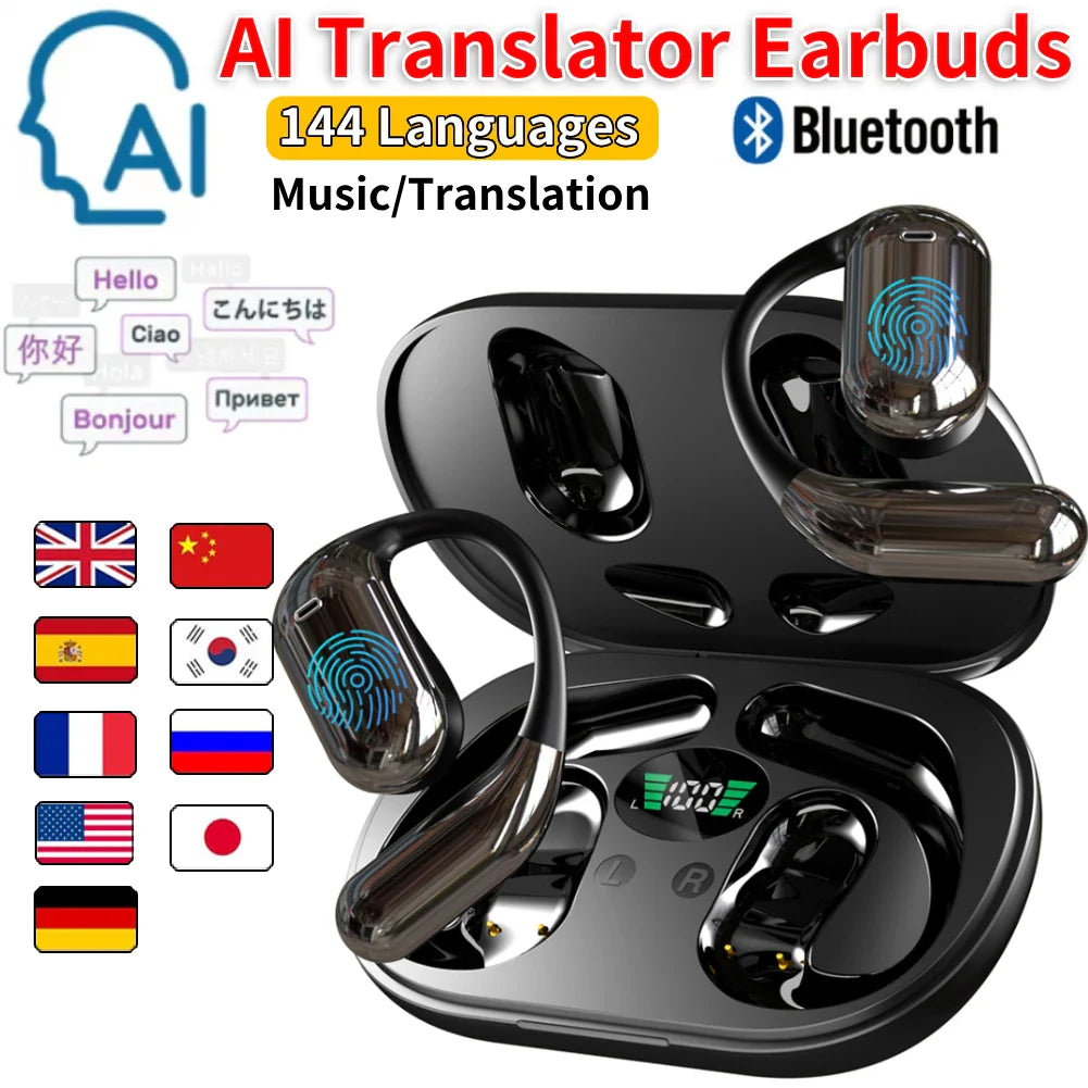 AI Translator Earbuds – Real-Time Bluetooth Translation Headphones for Travel, Supports 144 Languages