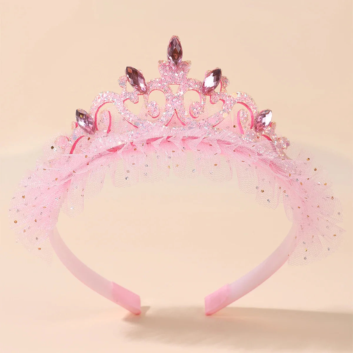 Girls Glitter Princess Tiara Headband - Lace Tulle Rhinestone Crown for Birthday Parties