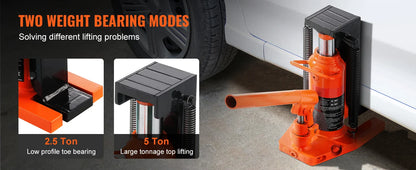SucceBuy Hydraulic Toe Jack 2.5T – 5T Top Lift Capacity Machine Jack with 0.8–5.3in Toe & 8.9–13.4in Top Height