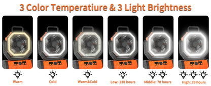 20000mAh / 10000mAh USB Rechargeable Camping Fan — Portable Wireless Air Circulator with 270° Rotating Head & Hook