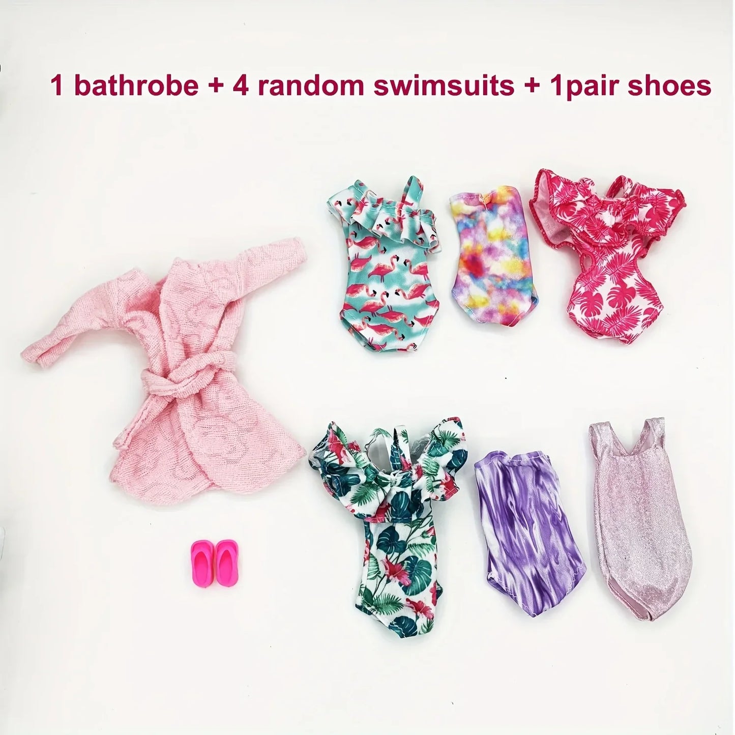 6pcs 11.5" Girl Doll Clothes Set – Swimsuits, Bathrobes, Slippers & Fashion Doll Accessories