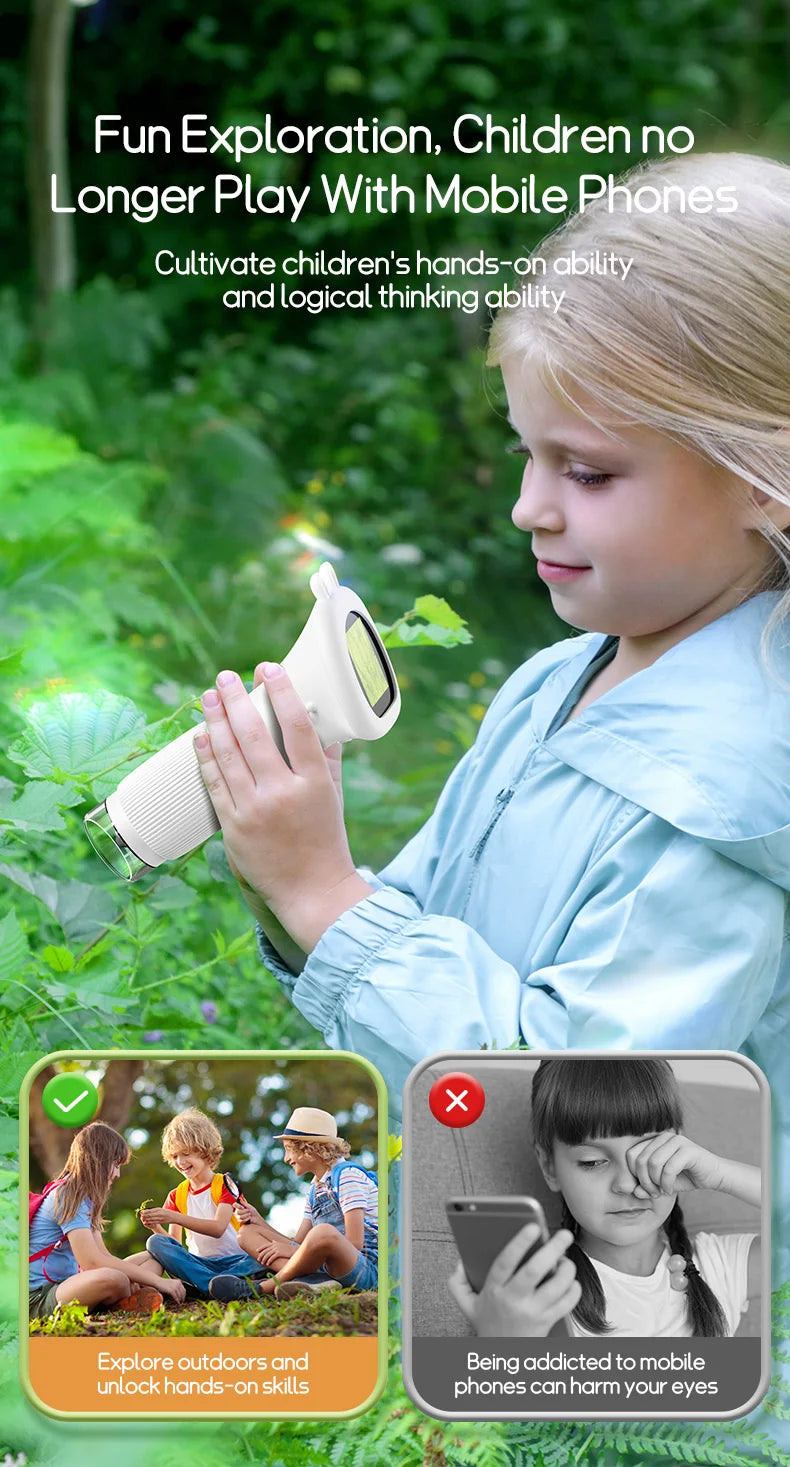 2.0 Inch Mini Pocket Microscope - 1000X Handheld Kids Science Experiment Tool, Outdoor STEM Toy for Children
