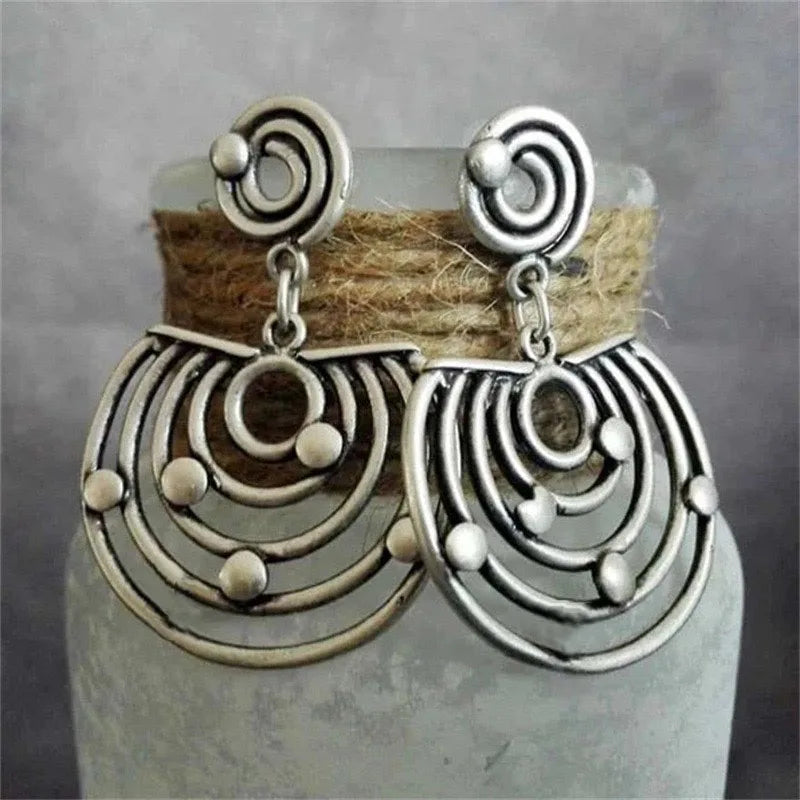 Vintage Ethnic Antique Metal Drop Earrings – Hollow Handmade Punk Statement Dangle Earrings for Women Jewelry