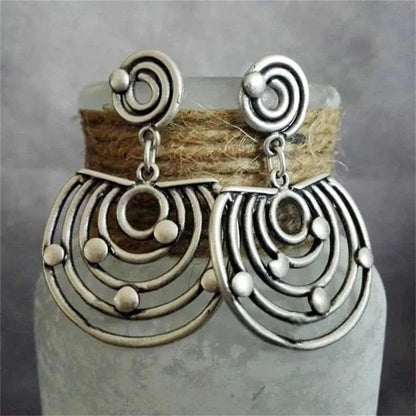 Vintage Ethnic Antique Metal Drop Earrings – Hollow Handmade Punk Statement Dangle Earrings for Women Jewelry