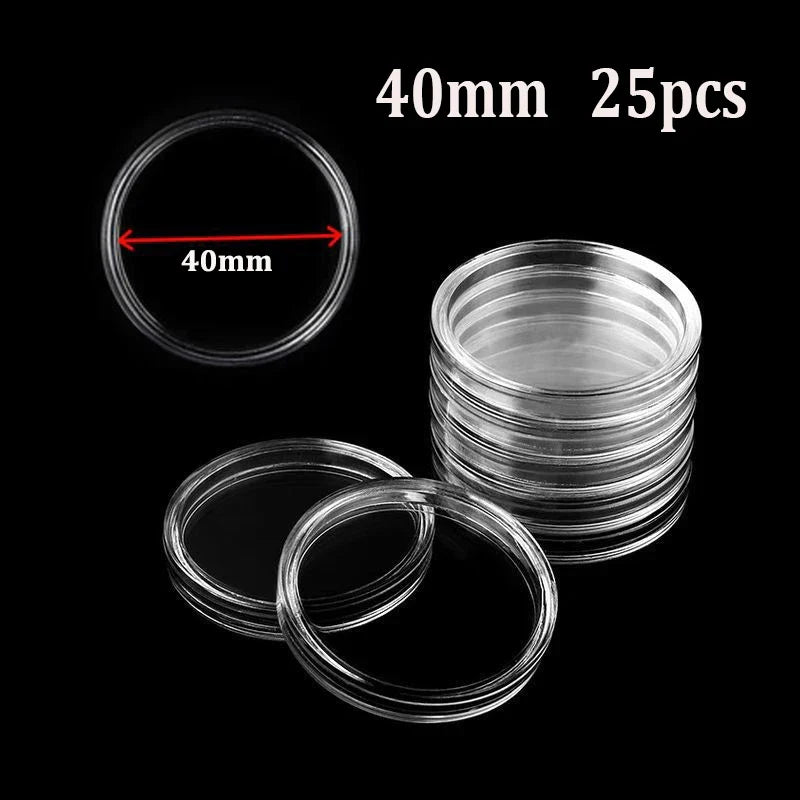 Coin Capsules Storage Box - Clear Plastic Holders for 21/23/25/30/32/38/40/45mm Coins