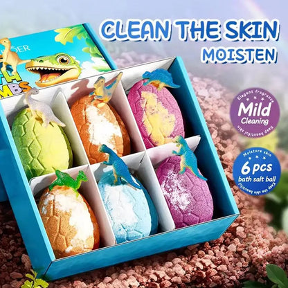 Kids Dinosaur Bath Bomb Set - 6PCS Fizzy Spa Eggs with Surprise Toys Inside for Fun Bath Time Gifts