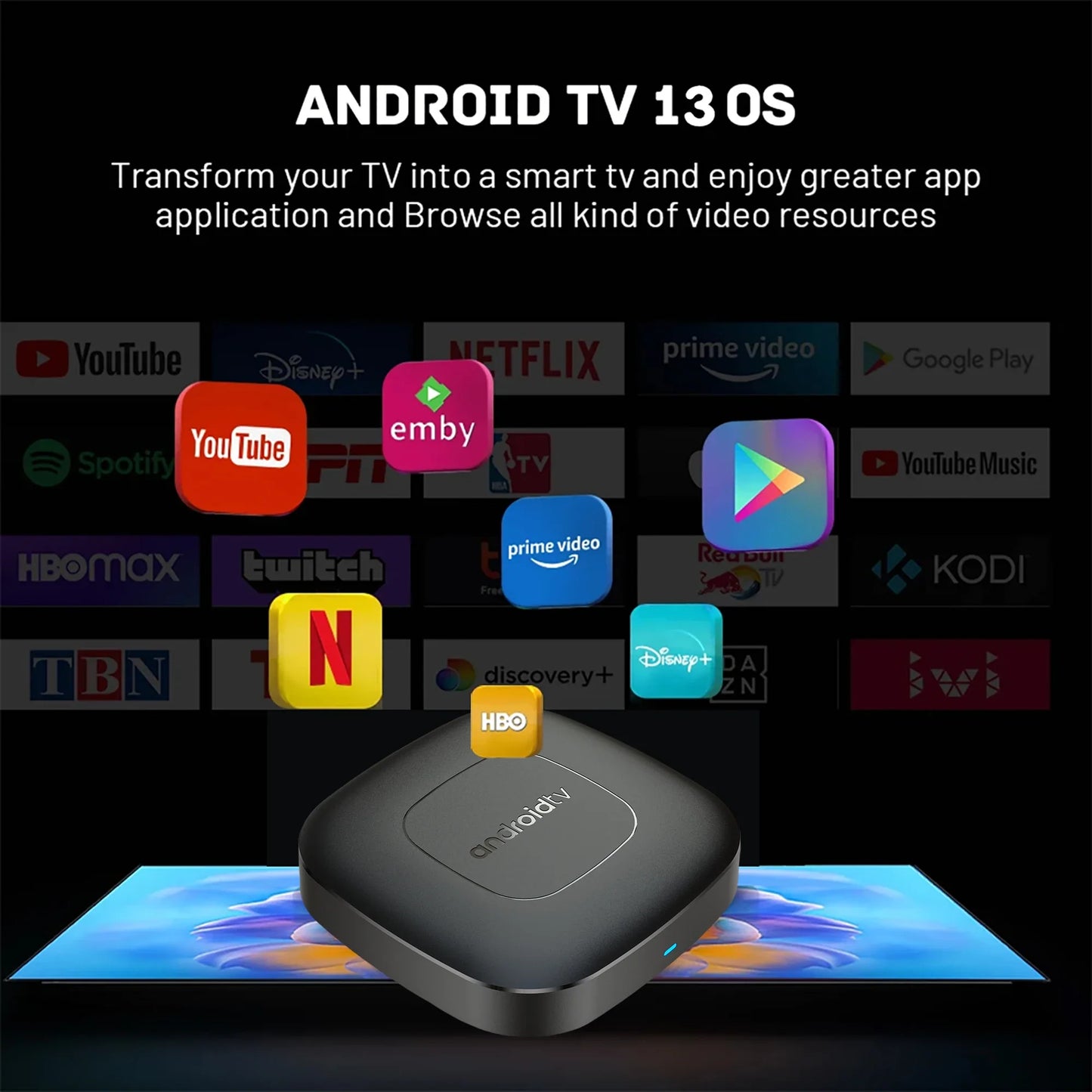 Android 13 Smart Home Theater TV Box – Allwinner H313, Google Assistant, Netflix Streaming, Bluetooth Media Player, 2GB/16GB, 2.4G/5G Wifi, T1
