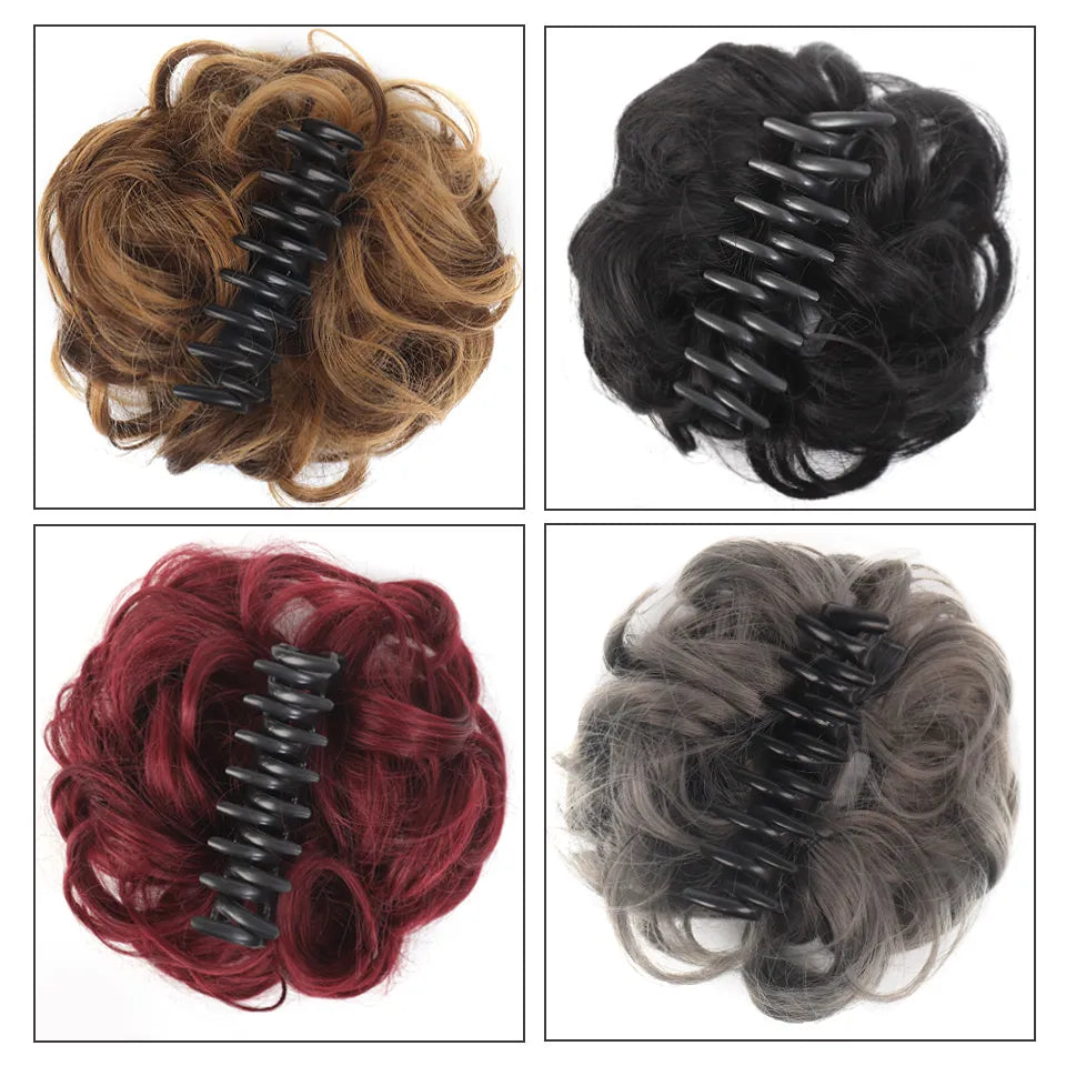 LUPU Synthetic Chignon Messy Bun Claw Clip - Wavy Curly Hair Piece for Women, Easy-to-Use Ponytail Extensions Scrunchie Hairpieces