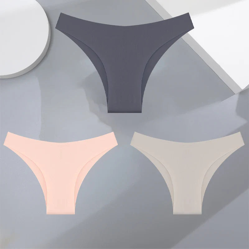3Pcs Ultra-Thin Seamless Silk Women’s Panties – Sexy Low-Waist Stretch Bikini Briefs, XS-XXL