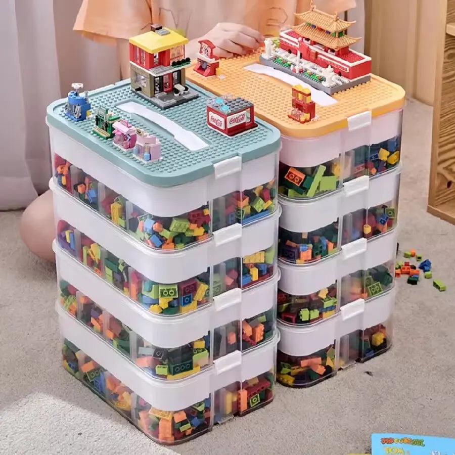 Stackable Kids Storage Box – Building Blocks Organizer with Handle, Adjustable Toy & Sundries Container for Children