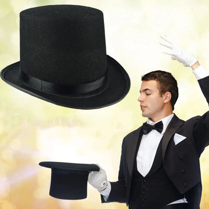 Deluxe Collapsible Top Hat - Black Magician Jazz Hat for Adults and Kids, Perfect for Stage Performances and Costume Parties