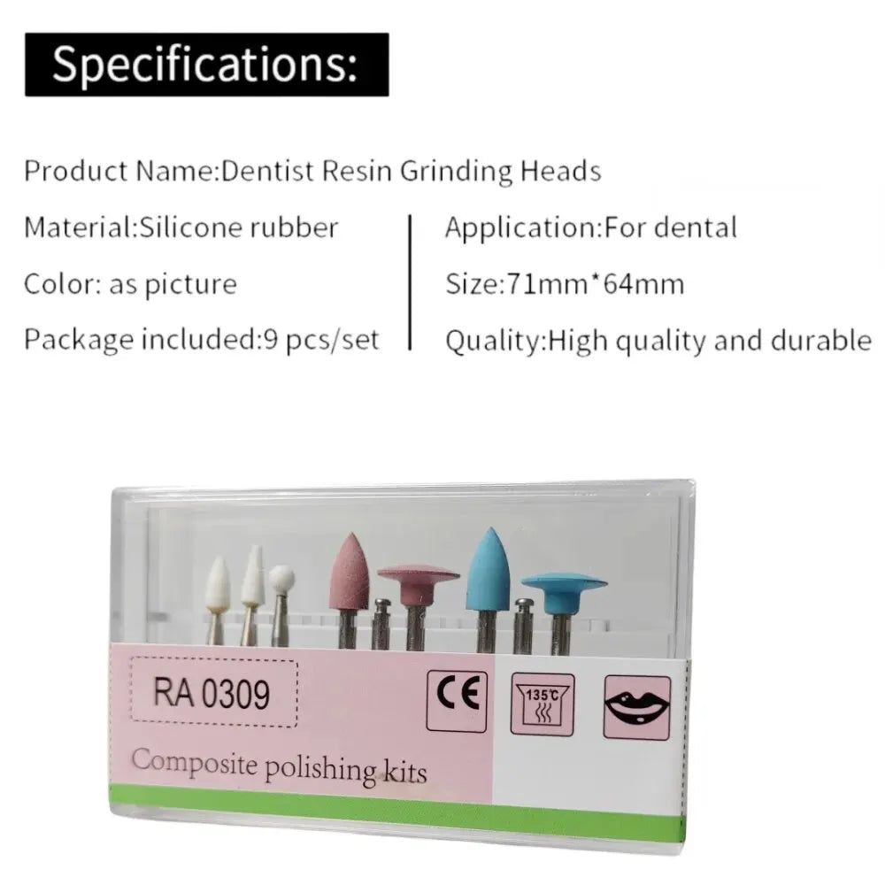 9pcs/Box Dental Composite Polishing Kit – Low Speed Handpiece Contra Angle Resin Sanding & Polishing Set RA0309
