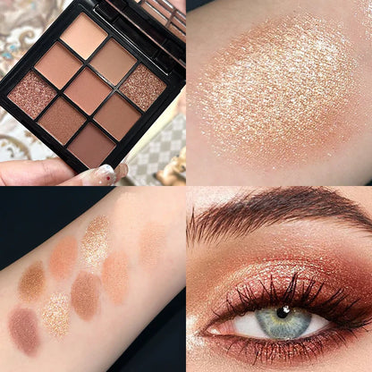 9-Grid Eyeshadow Palette – Glitter, Pearlescent, Matte, Shimmer Long-Lasting Eye Makeup for Women