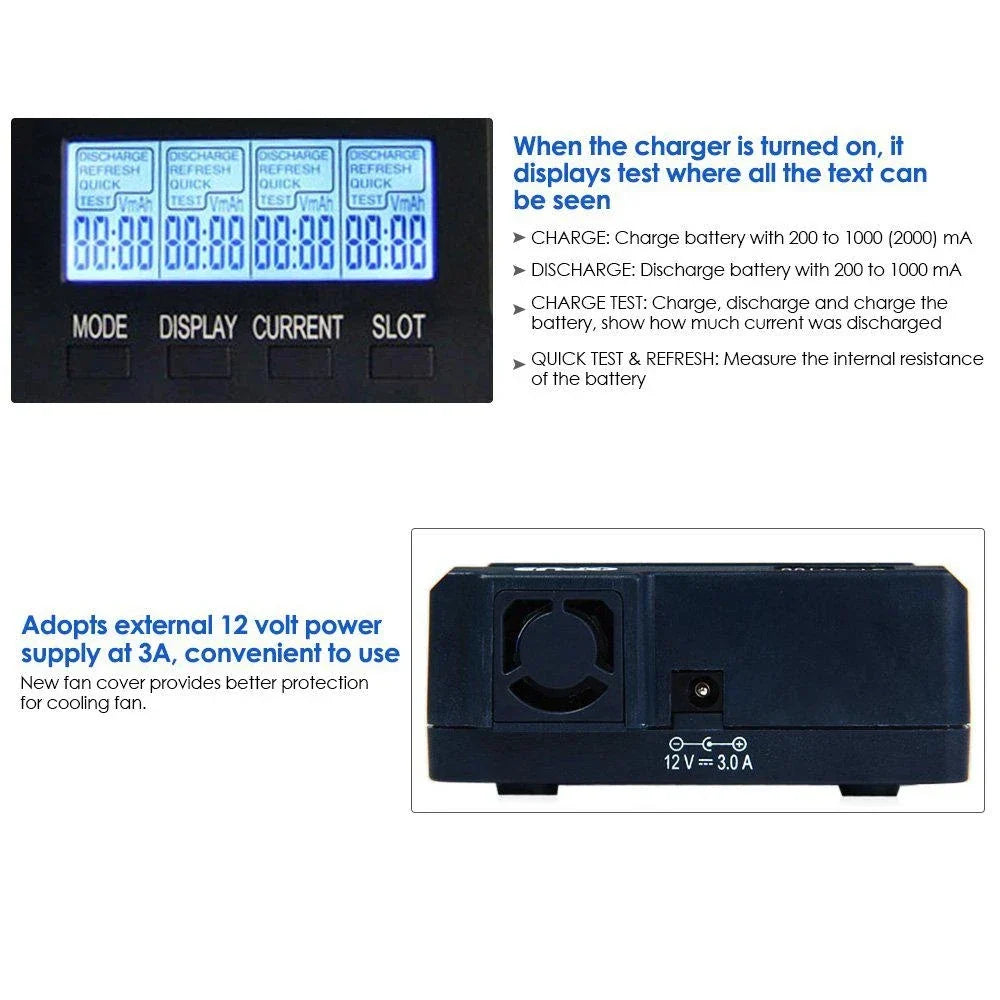 OPUS BT-C3100 V2.2 Universal 4-Slot LCD Smart Battery Charger – Rechargeable Battery Replenisher & Accessories